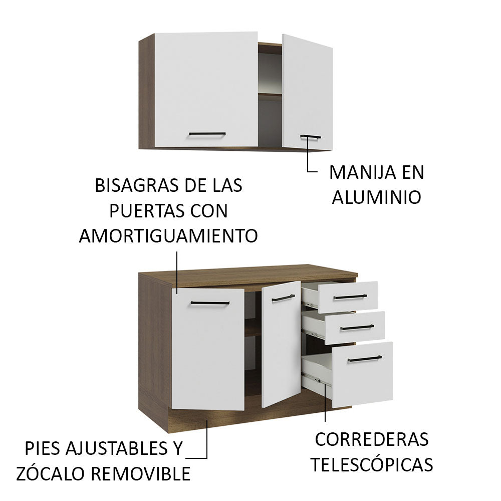 Kit Gabinete Bajo y Gabinete Superior Multiuso 120 x 60 cm Marrón/Blanco Agata Madesa