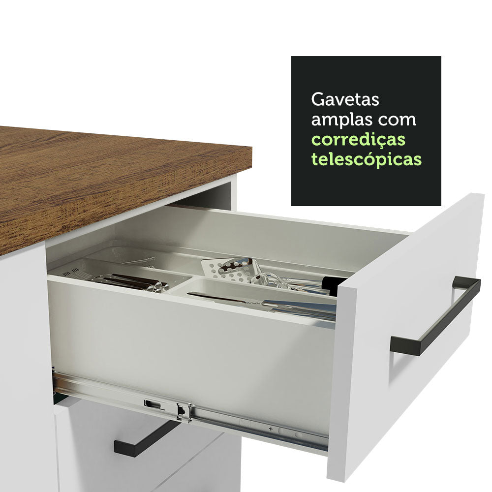 Cocina Integral de Esquina 486cm Blanco Encimera Marrón 60cm de Profundidad Agata 01