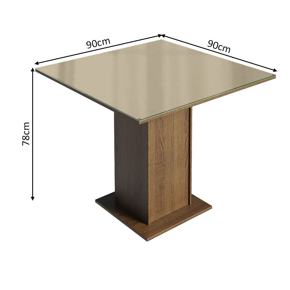 Mesa de Comedor 90 cm con Encimera Vidrio Marrón Madesa