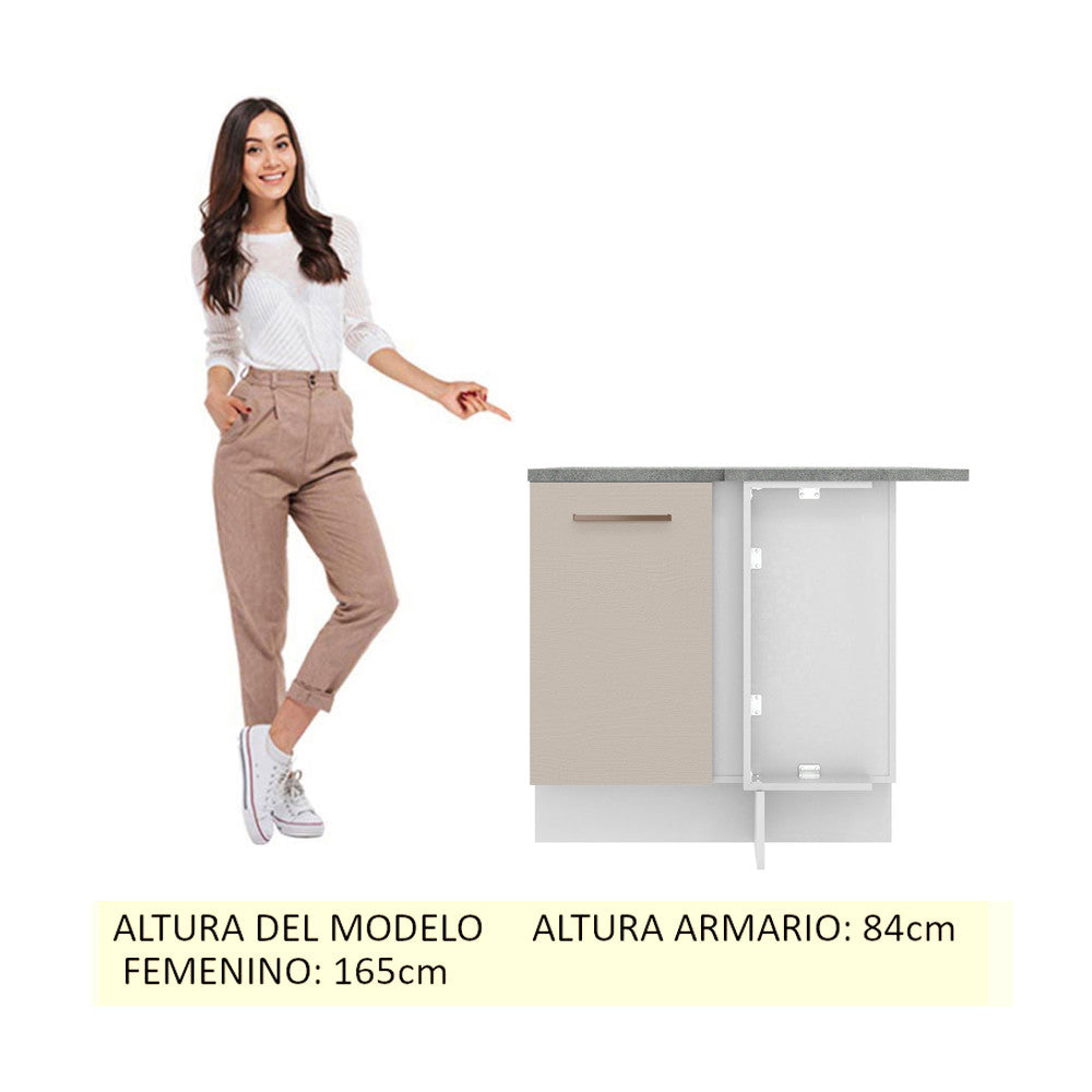 Gabinete Bajo Esquinero 94 cm 1 Puerta Blanco/Crema Agata Madesa