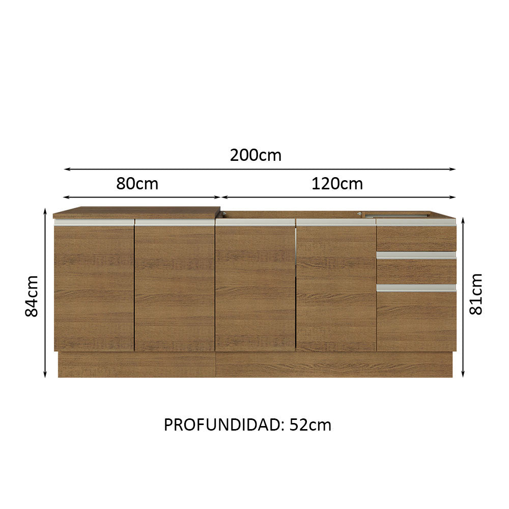 Mueble de Cocina 200cm Con Tarja Glamy Marrón