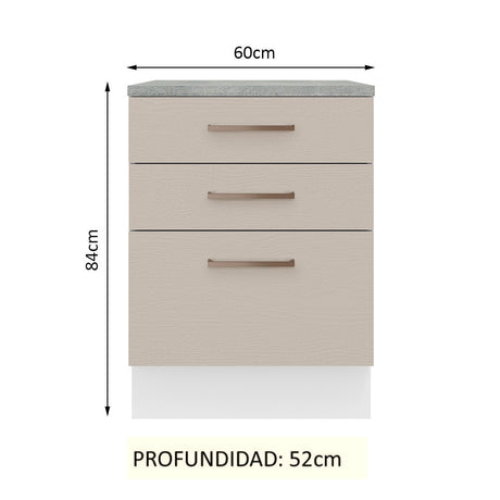 Mueble de Cocina 60 cm 3 Cajones Blanco/Crema Agata Madesa