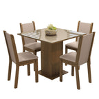 Conjunto de Comedor con Encimera Vidrio 4 Sillas Marrón/Crema/Beige Tifani Madesa