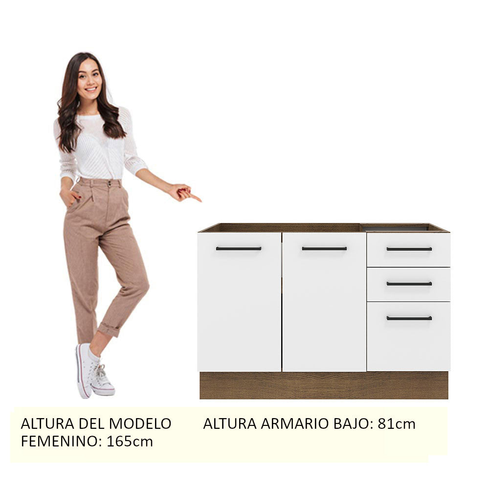 Gabinete Bajo para Fregadero 120 cm 2 Puertas 3 Cajones Marrón/Blanco Agata Madesa