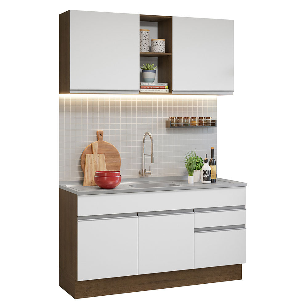 Cocina Integral Glamy con Tarja 150cm Marrón/Blanco