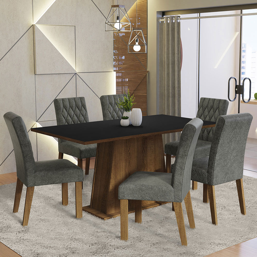 Juego de Comedor Mesa con Encimera de Madera 6 Sillas Marrón/Negro/Silver Britney