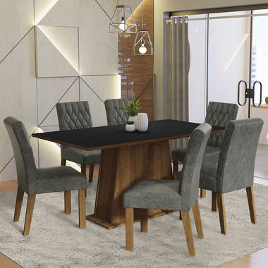 Conjunto de Comedor 6 Sillas Marrón/Negro/Silver Britney Madesa