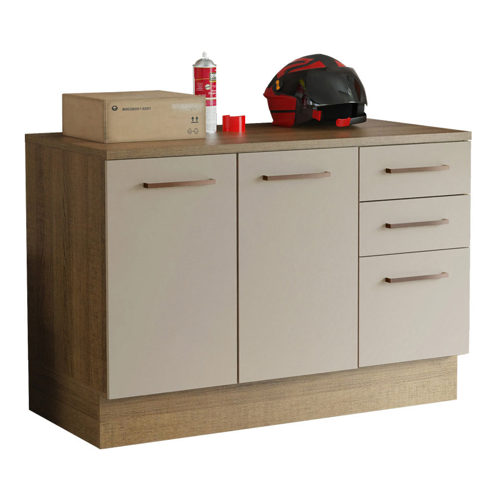 Gabinete Bajo Multiuso 120 cm 2 Puertas 3 Cajones Marrón/Crema Madesa