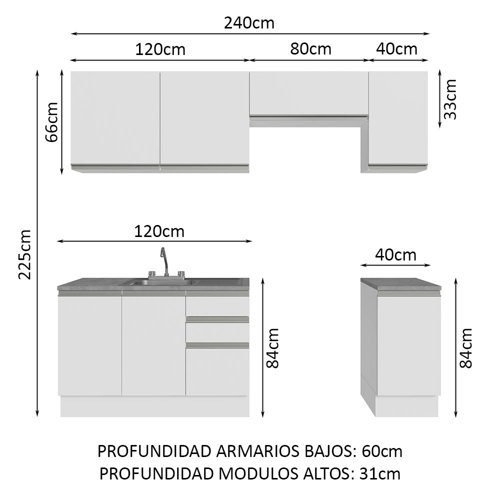 Cocina Integral con Accesorios 240cm Glamy Blanco