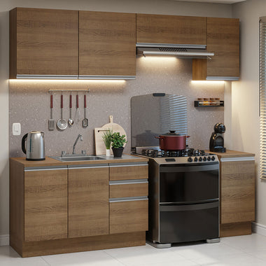 Cocina Integral 240 cm Con Fregadero y Accesorios de Cocina Marrón Glamy Madesa