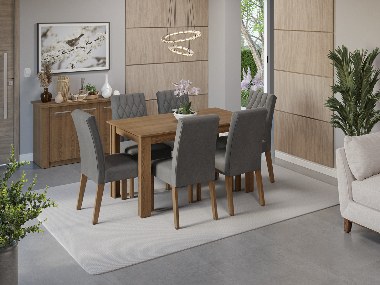 Juego de Comedor con Encimera de Madera 6 Sillas Marrón/Silver Allegro
