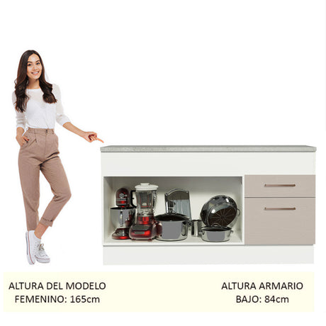 Mueble de Cocina Para Fregadero 150 cm 2 Puertas y 2 Cajones (Con Tablero) Blanco/Crema Agata Madesa