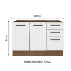 Gabinete Bajo para Fregadero 120 cm 2 Puertas 3 Cajones Marrón/Blanco Agata Madesa