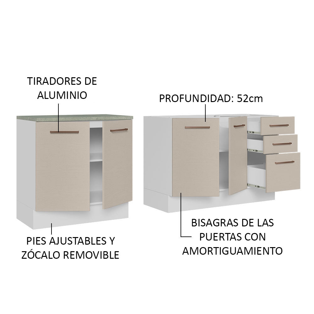 Mueble de Cocina 200cm Con Tarja Agata Blanco/Crema