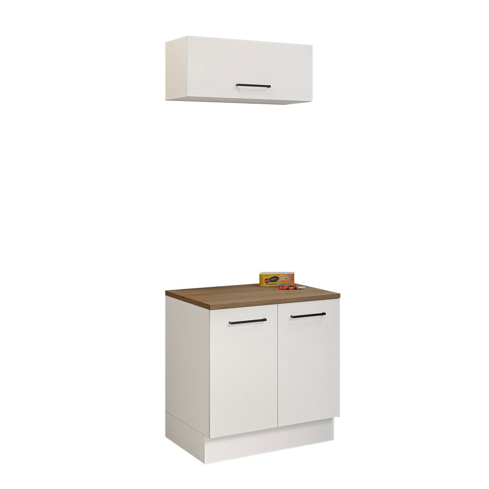 Kit Gabinete Bajo y Gabinete Superior Multiuso 80 cm Blanco/Marrón Agata Madesa