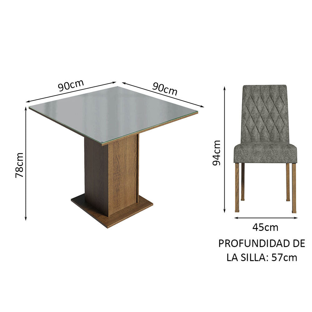 Conjunto de Comedor con Encimera Vidrio 4 Sillas Marrón/Gris/Silver Anaju Madesa