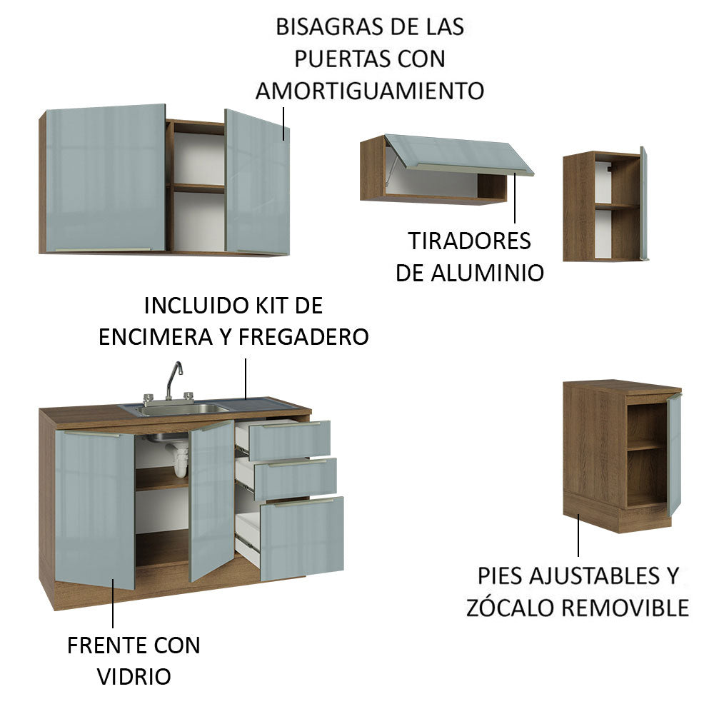 Cocina Integral con Accesorios 240cm Lux Marrón/Gris