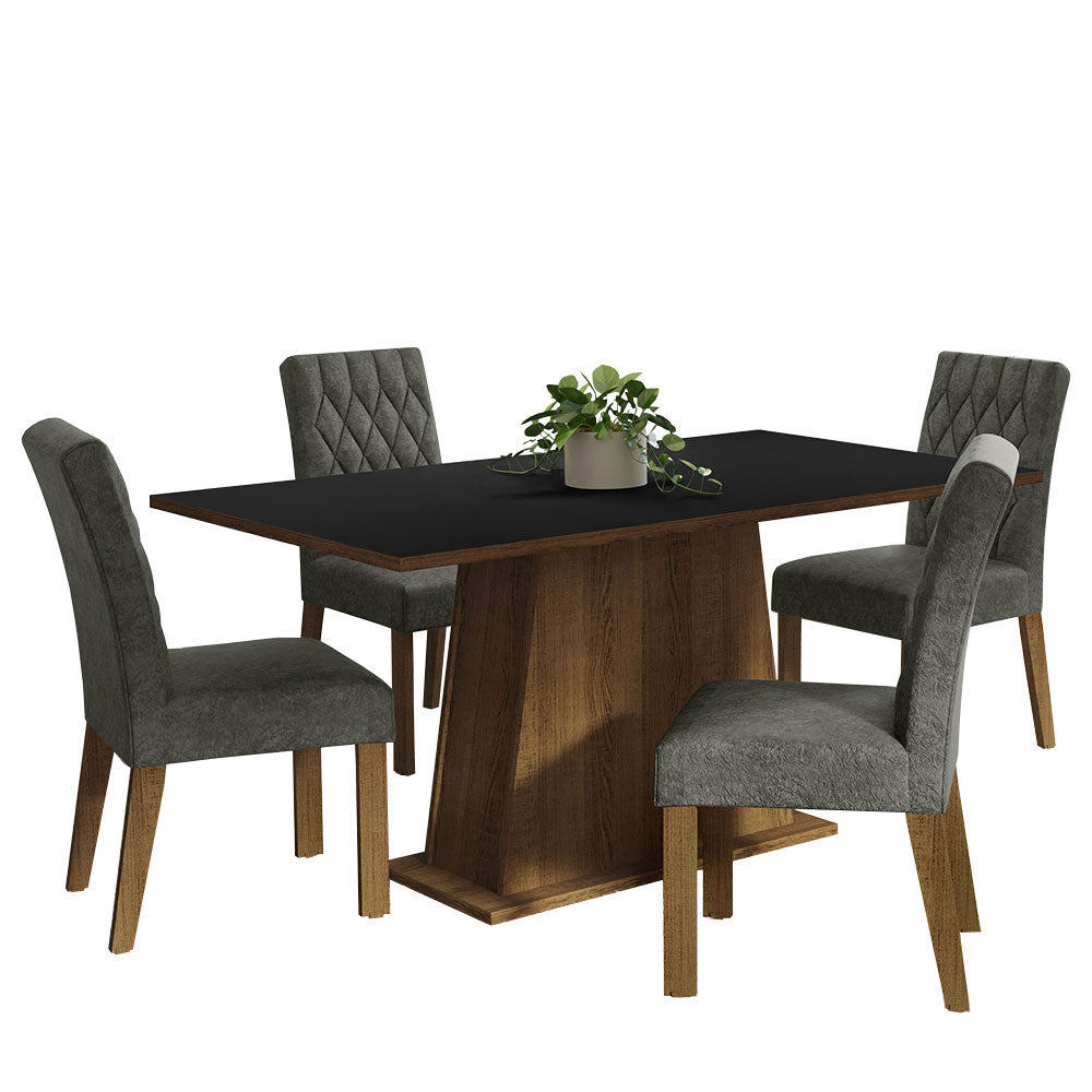 Juego de Comedor Mesa con Encimera de Madera 4 Sillas Marrón/Negro/Silver Ashley