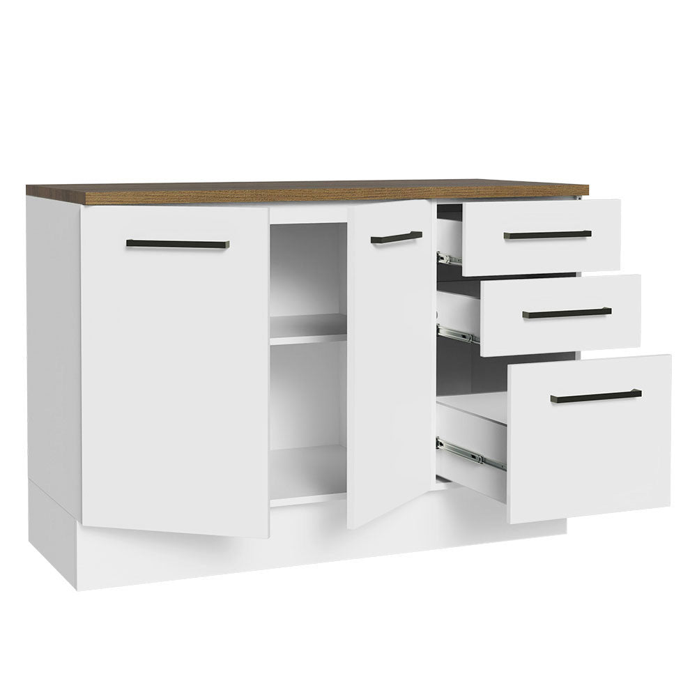 Gabinete Bajo Multiuso 120 cm 2 Puertas 3 Cajones Blanco/Marrón Madesa
