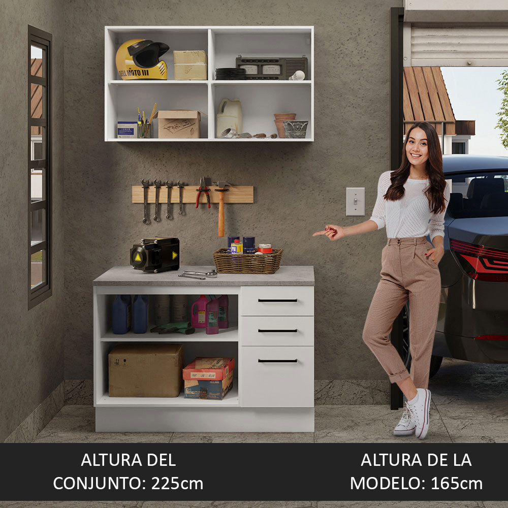 Kit Gabinete Bajo y Gabinete Superior Multiuso 120 x 60 cm Blanco Agata Madesa