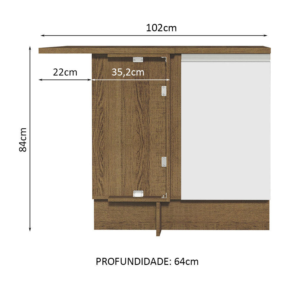 Mueble de Esquina Glamy 1 Puerta 60 cm Profundidad (Con Encimera) Marrón/Blanco