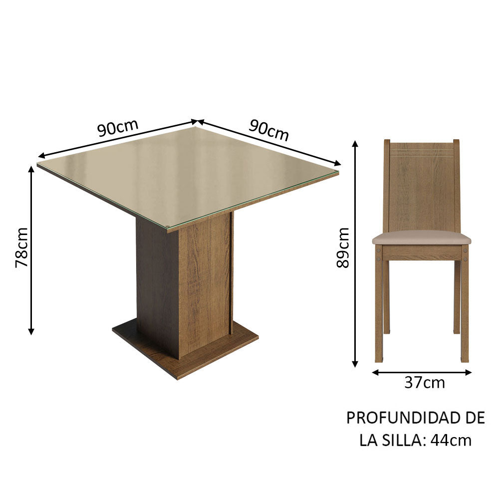 Juego de Comedor Mesa con Encimera de Vidrio 4 Sillas Marrón/Crema/Beige Perla