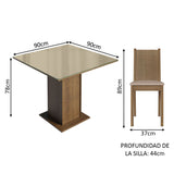 Juego de Comedor Mesa con Encimera de Vidrio 4 Sillas Marrón/Crema/Beige Perla