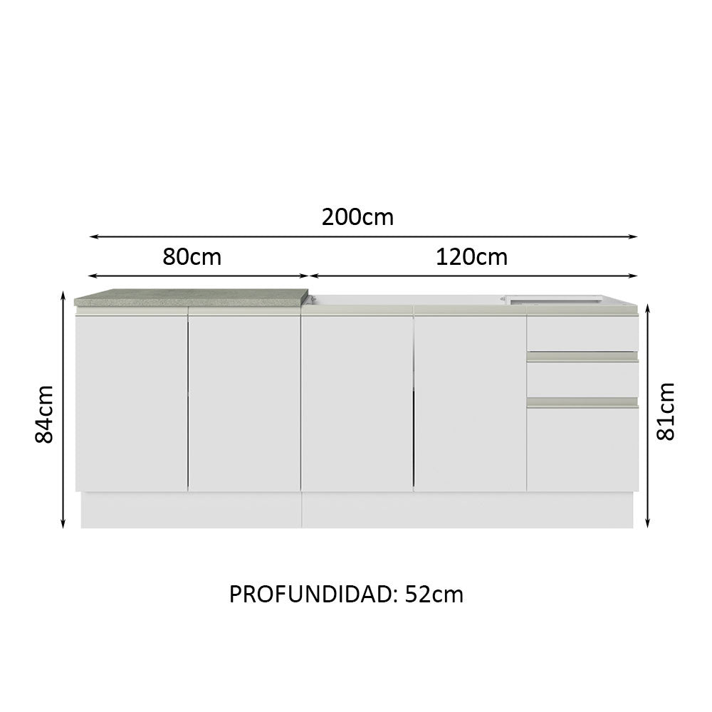 Mueble de Cocina 200cm Con Tarja Glamy Blanco