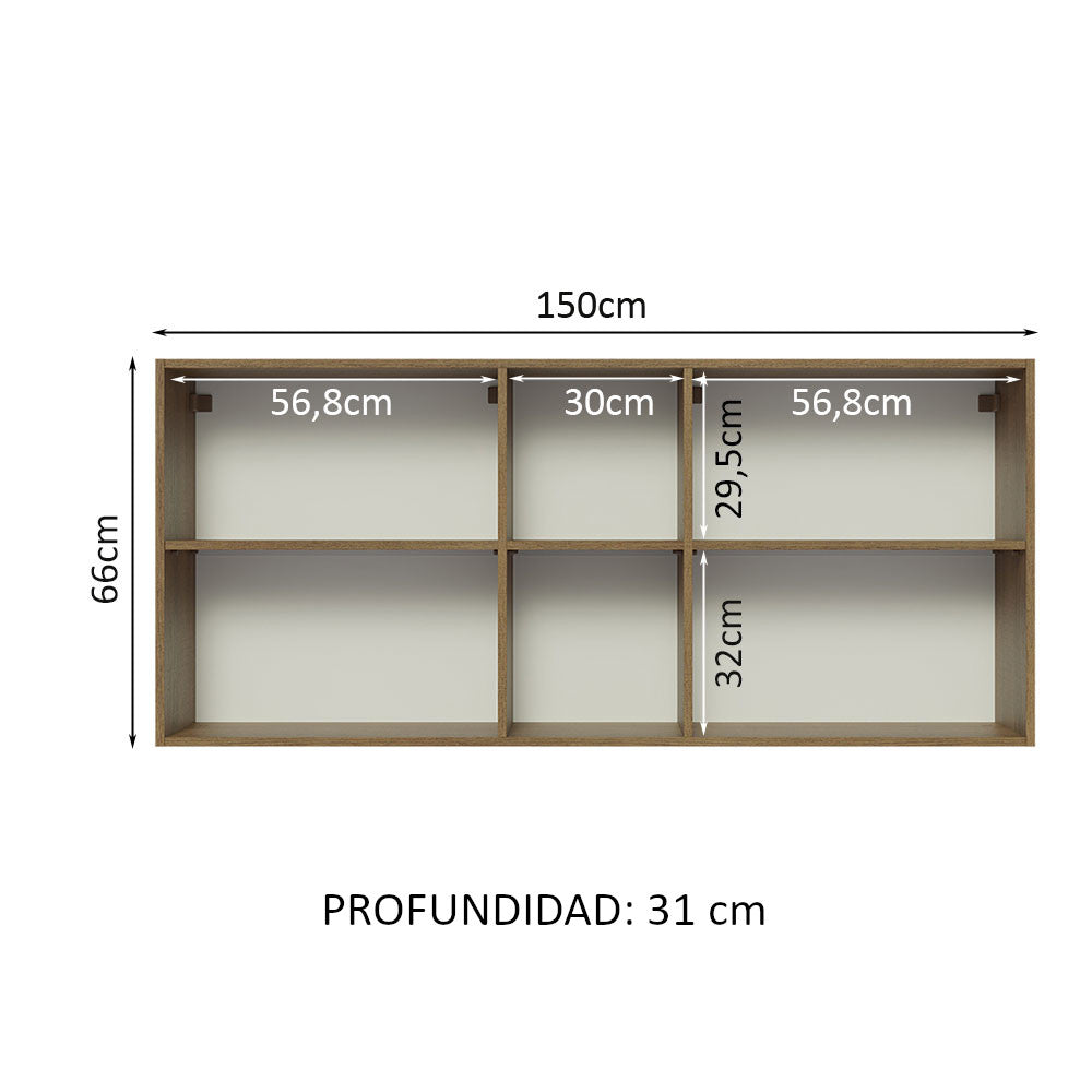 Gabinete Superior 150 cm 2 Puertas y 2 Nichos Glamy Marrón