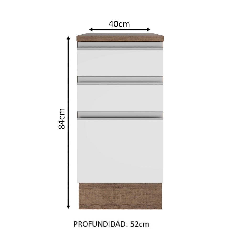 Mueble de Cocina Madesa Glamy 40 cm 3 Cajones Marrón/Blanco