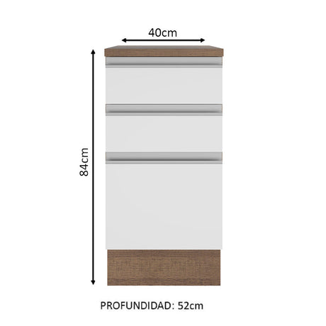 Mueble de Cocina Madesa Glamy 40 cm 3 Cajones Marrón/Blanco