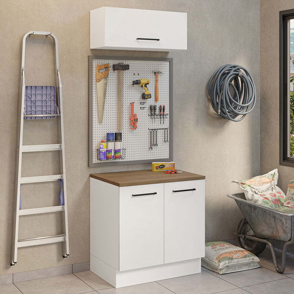 Kit Gabinete Bajo y Gabinete Superior Multiuso 80 cm Blanco/Marrón Agata Madesa