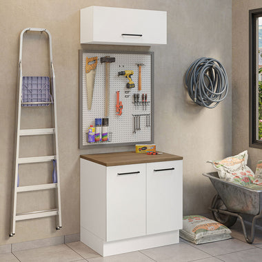Kit Gabinete Bajo y Gabinete Superior Multiuso 80 cm Blanco/Marrón Agata Madesa