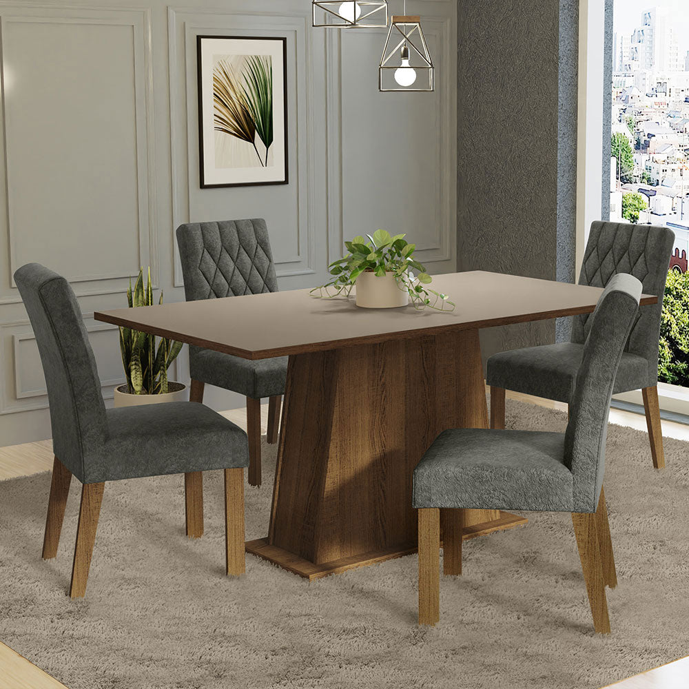 Juego de Comedor Mesa con Encimera de Madera 4 Sillas Marrón/Crema/Silver Ashley