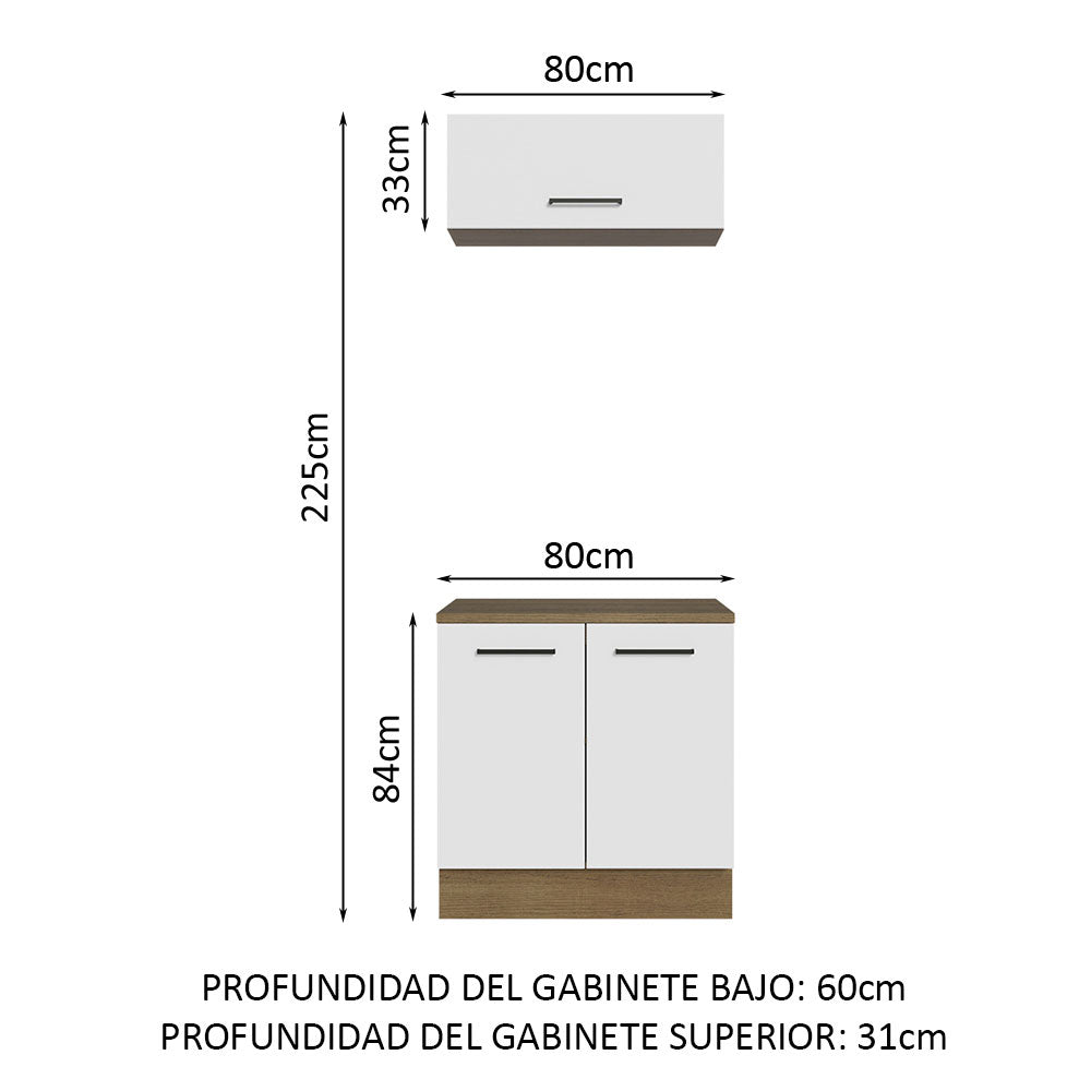 Kit Gabinete Bajo y Gabinete Superior Multiuso 80 cm Marrón/Blanco Agata Madesa
