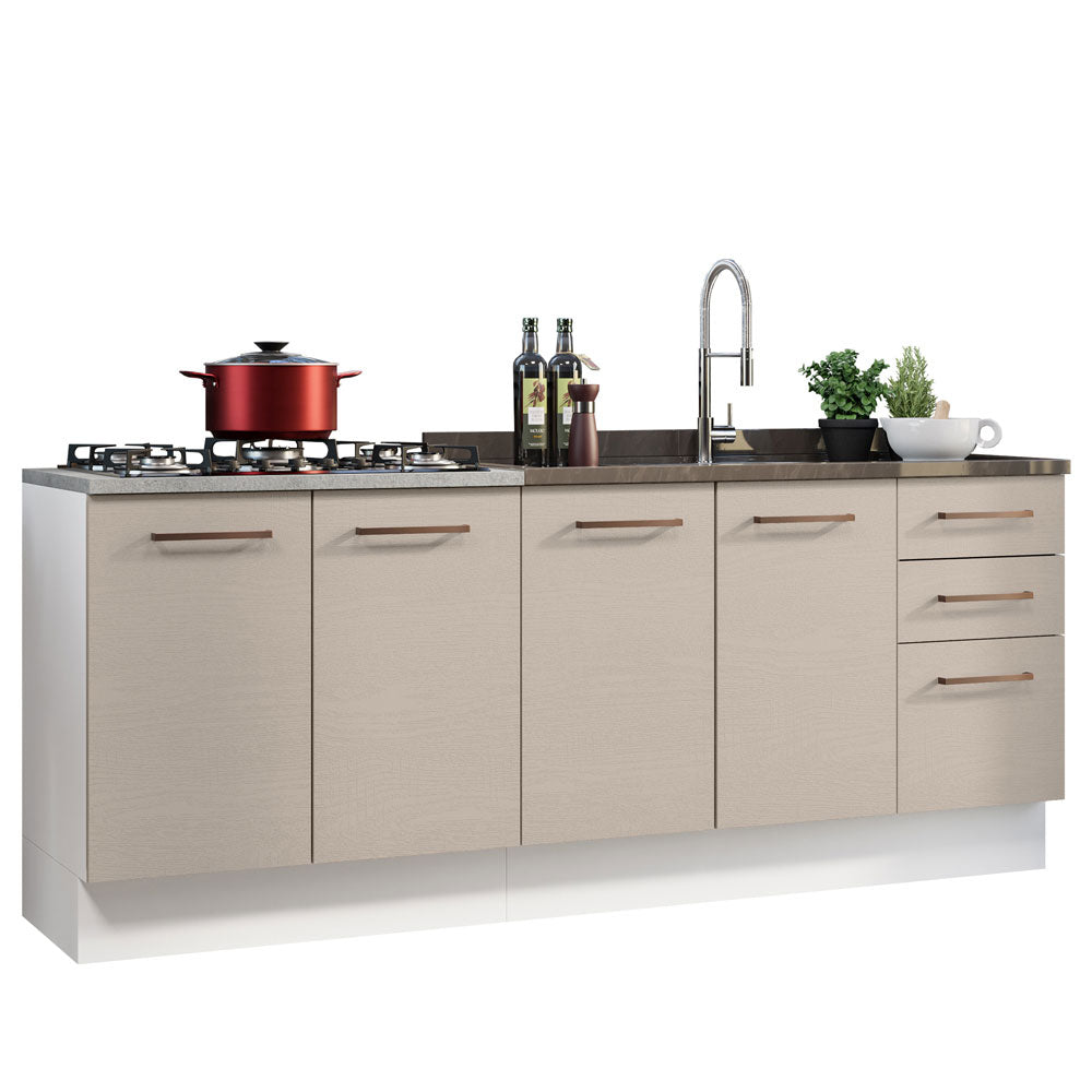 Mueble de Cocina 200cm Con Tarja Agata Blanco/Crema