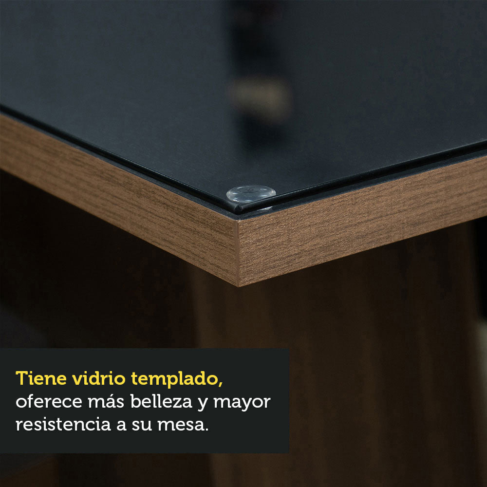 Conjunto de Comedor con Encimera Vidrio 6 Sillas Marrón/Negro/Silver Geórgia Madesa