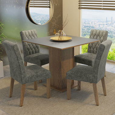 Conjunto de Comedor 4 Sillas Marrón/Gris/Silver Livia Madesa
