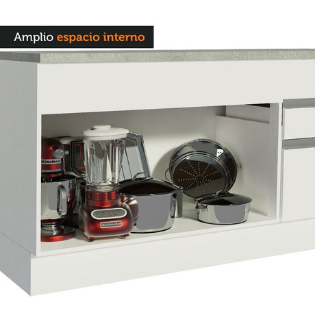 Mueble de Cocina 2 Puertas 3 Cajones 150cm Glamy Madesa - Blanco