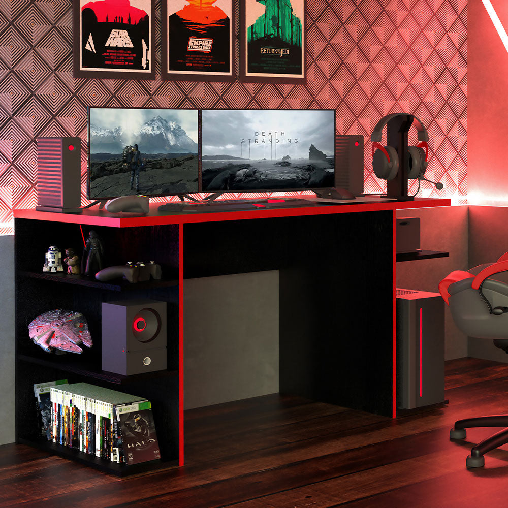 Escritorio Gamer Madesa Para PC y Consola Negro/Rojo