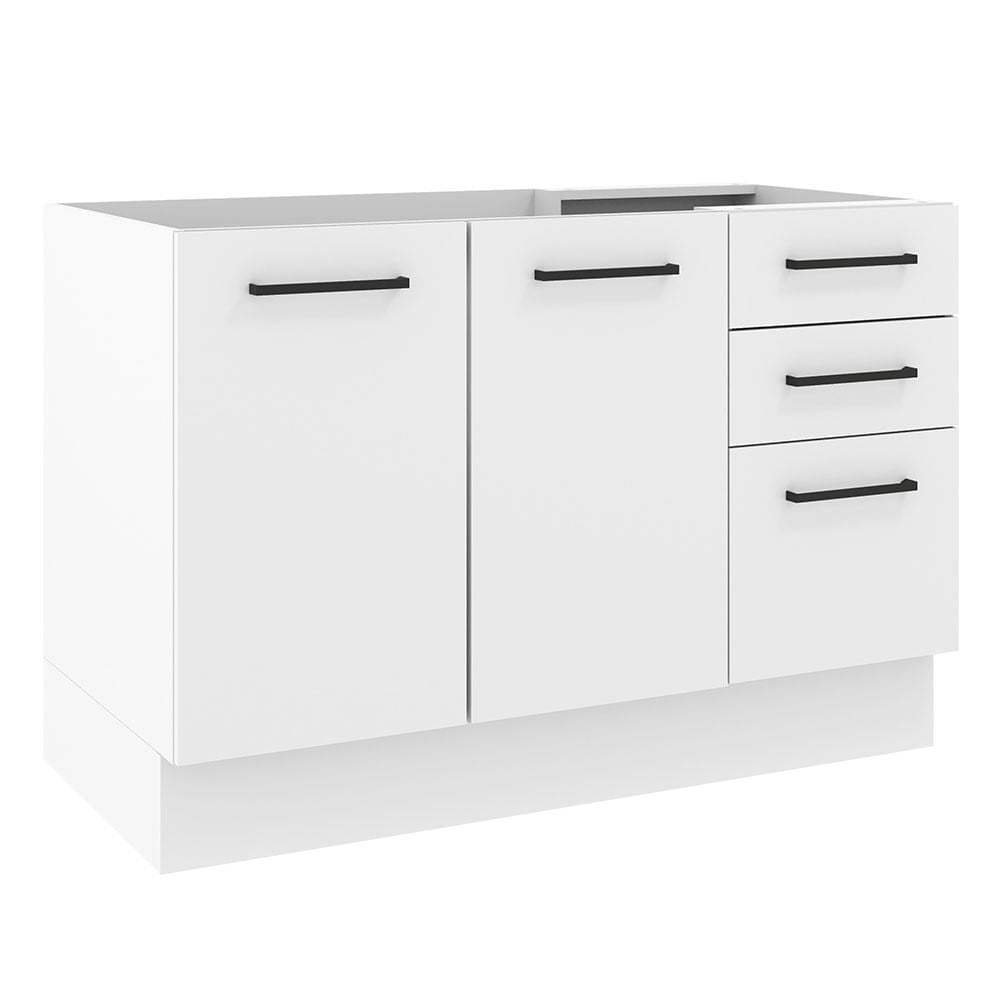 Gabinete Bajo 120 cm 2 Puertas 3 Cajones Sin Encimera Blanco Agata Madesa