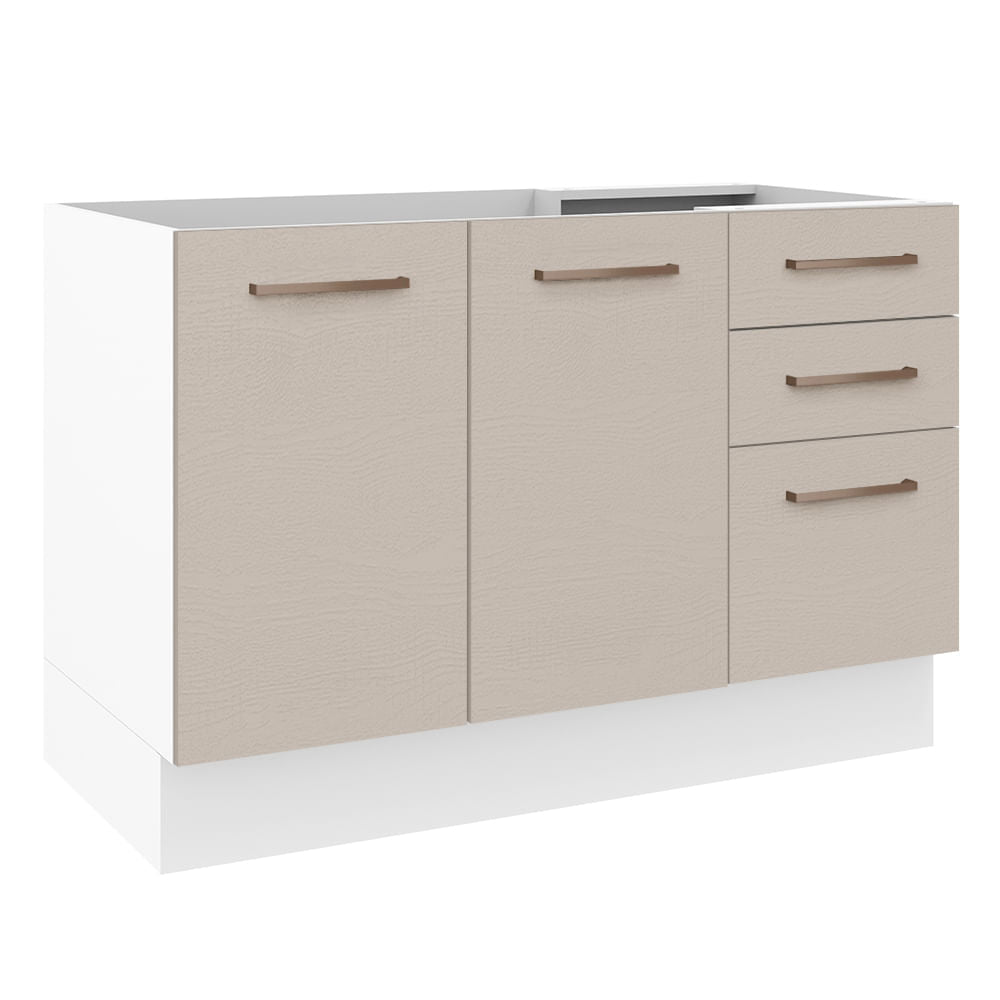 Gabinete Bajo 120 cm 2 Puertas 3 Cajones Sin Encimera Blanco/Crema Agata Madesa