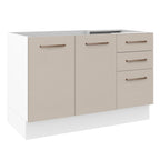 Gabinete Bajo 120 cm 2 Puertas 3 Cajones Sin Encimera Blanco/Crema Agata Madesa