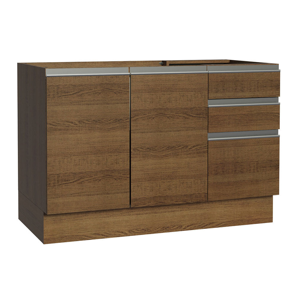 Gabinete Bajo 120 cm 2 Puertas 3 Cajones Sin Encimera Marrón Glamy Madesa