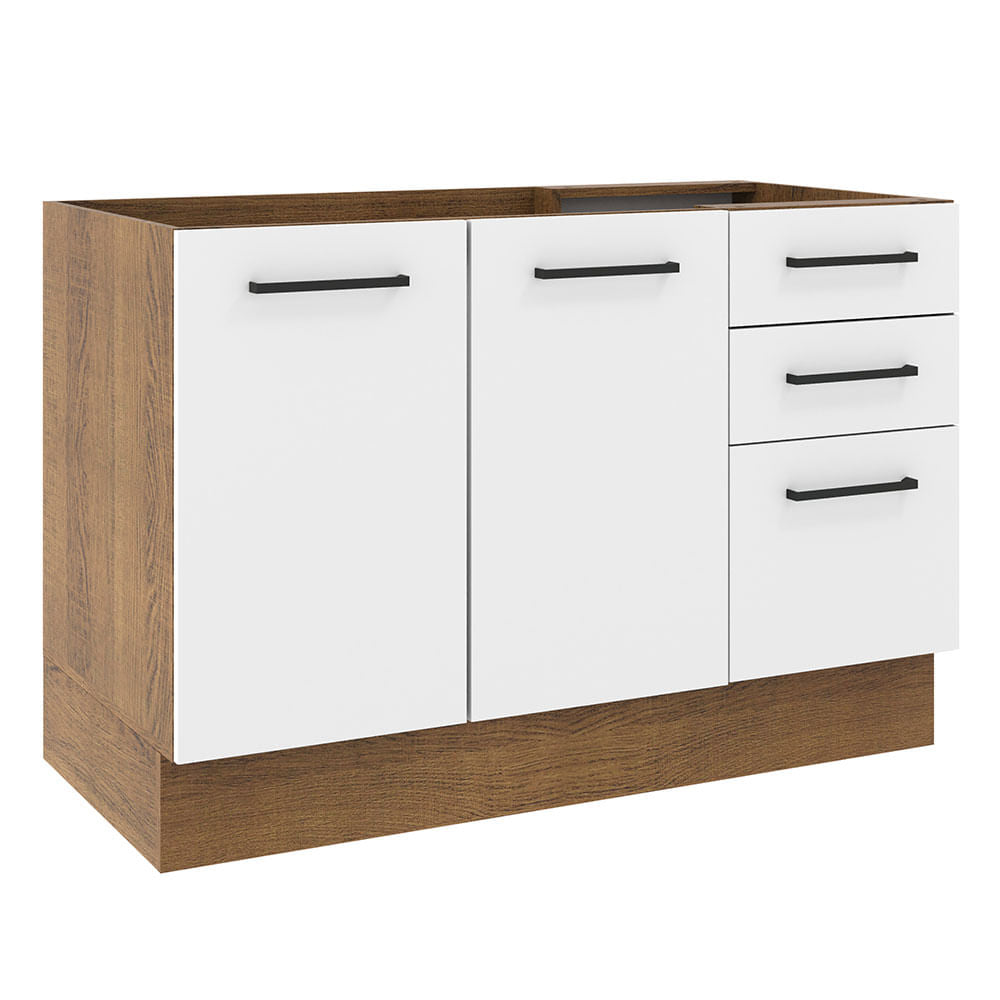 Mueble de Cocina para Fregadero 120 x 60 cm 2 Puertas y 3 Cajones (Sin Encimera) Marrón/Blanco Agata