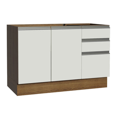 Gabinete Bajo 120 cm 2 Puertas 3 Cajones Sin Encimera Marrón/Blanco Glamy Madesa