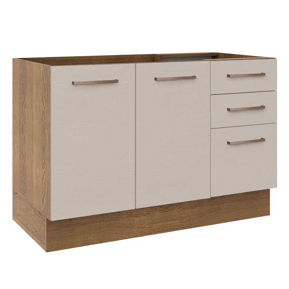 Gabinete Bajo 120 cm 2 Puertas 3 Cajones Sin Encimera Marrón/Crema Agata Madesa