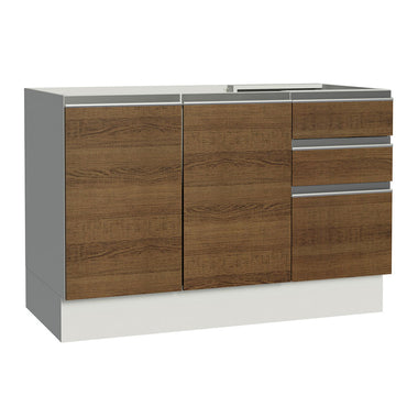 Gabinete Bajo 120 cm 2 Puertas 3 Cajones Sin Encimera Blanco/Marrón Glamy Madesa