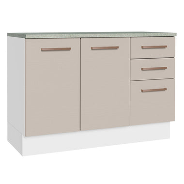Mueble de Cocina Para Fregadero 120 cm 2 Puertas y 3 Cajones (Con Tablero) Blanco/Crema Agata Madesa