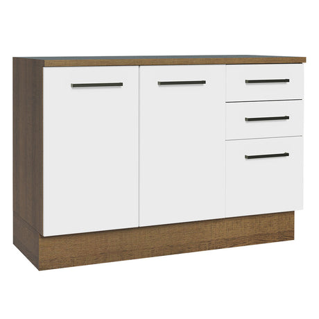 Mueble de Cocina Para Fregadero 120 cm 2 Puertas y 3 Cajones (Con Tablero) Marrón/Blanco Agata Madesa